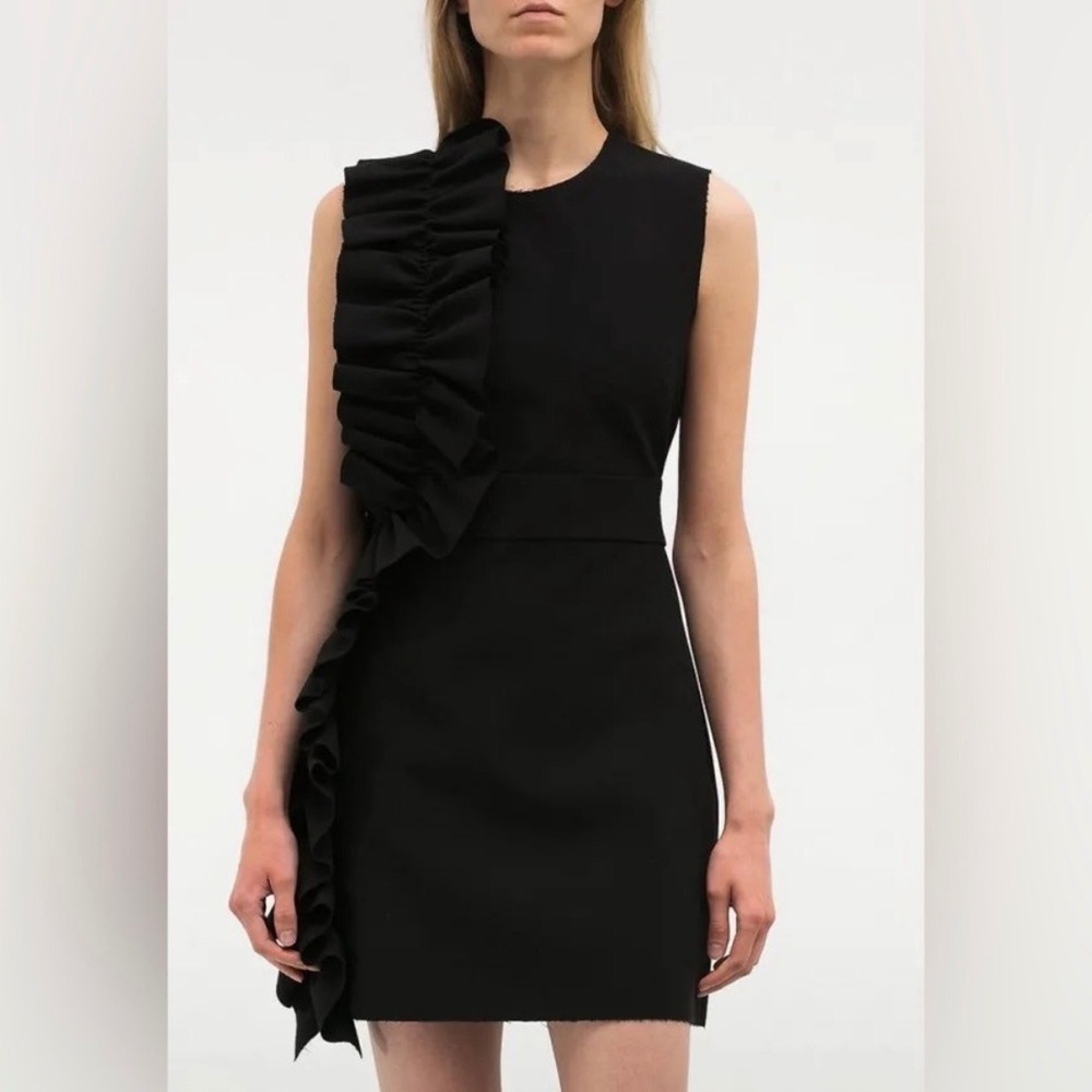 MSGM Black Asymmetric Ruffle Mini Dress Size 40 Sleeveless Cocktail